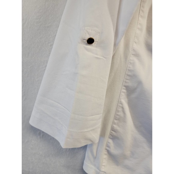 Cathy white zipper vneck pullover top, Sz M - Picture 5 of 11